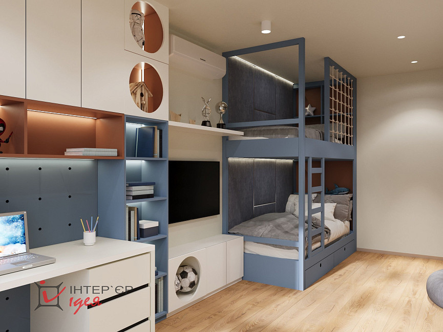 Стильна дитяча кімната для хлопчика, 17 м2